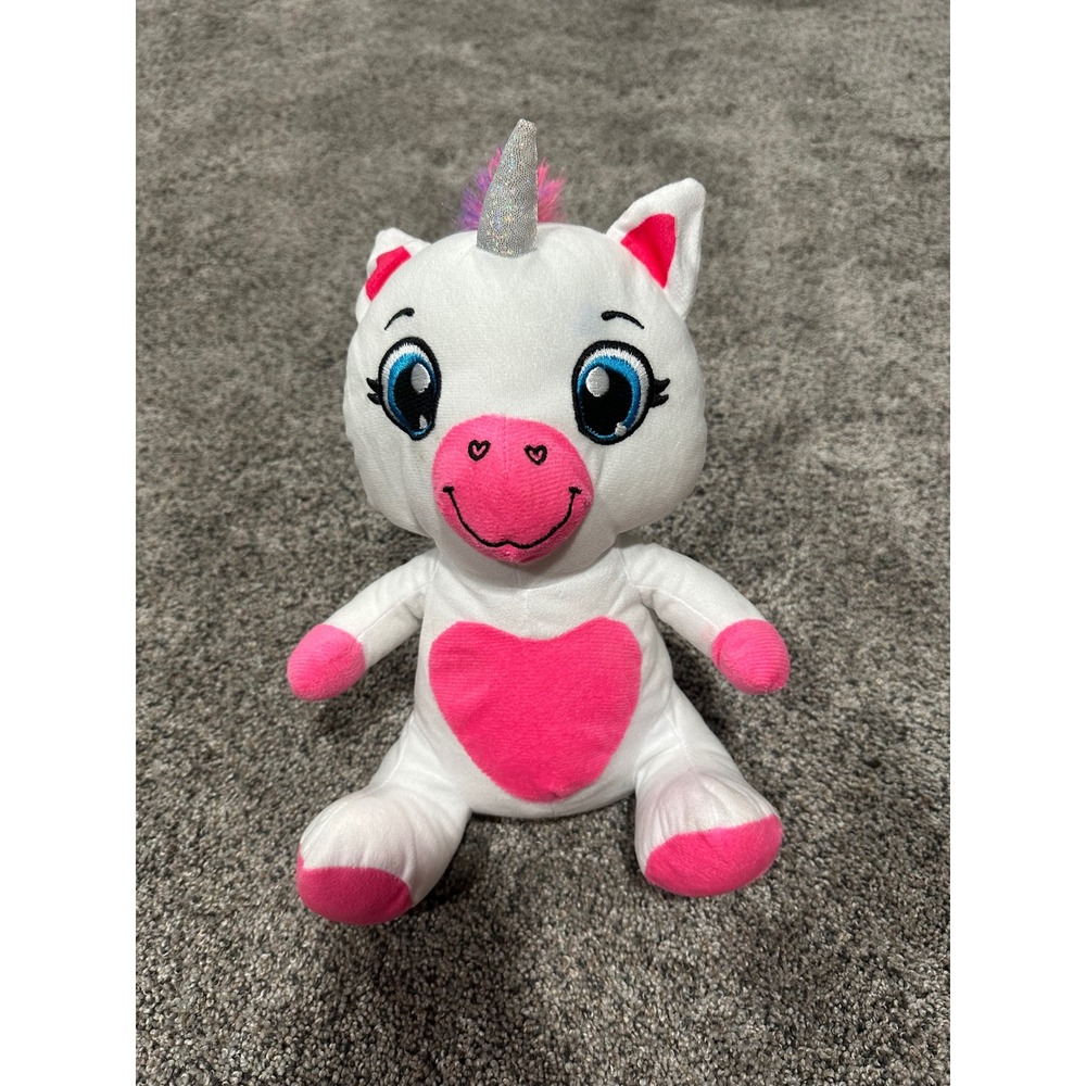 BMIâ Merchandise White Unicorn Plush Pink Heart Silver Horn Stuffed Animal